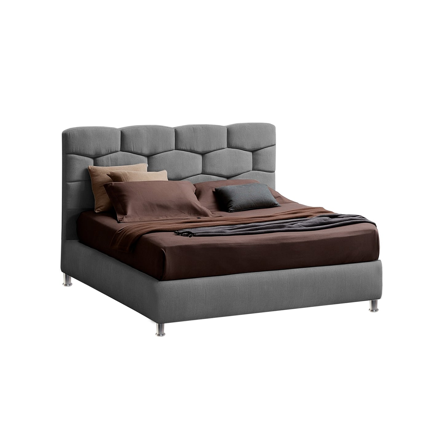 Base Cama con Espaldar + Colchon Doble Esmeralda Gris plata