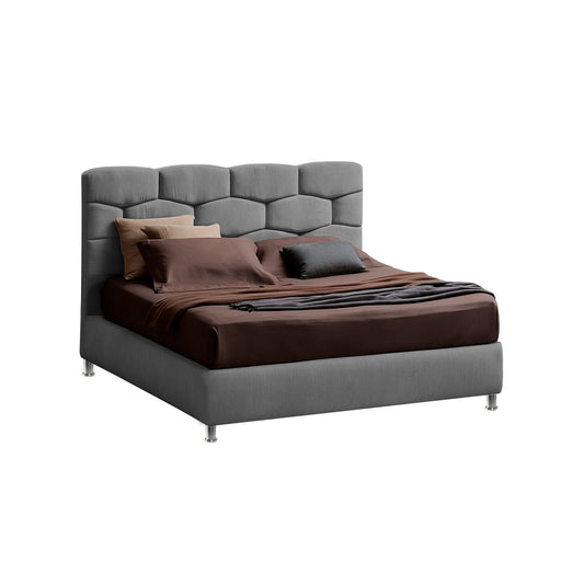Base Cama con Espaldar + Colchon Doble Esmeralda Gris plata