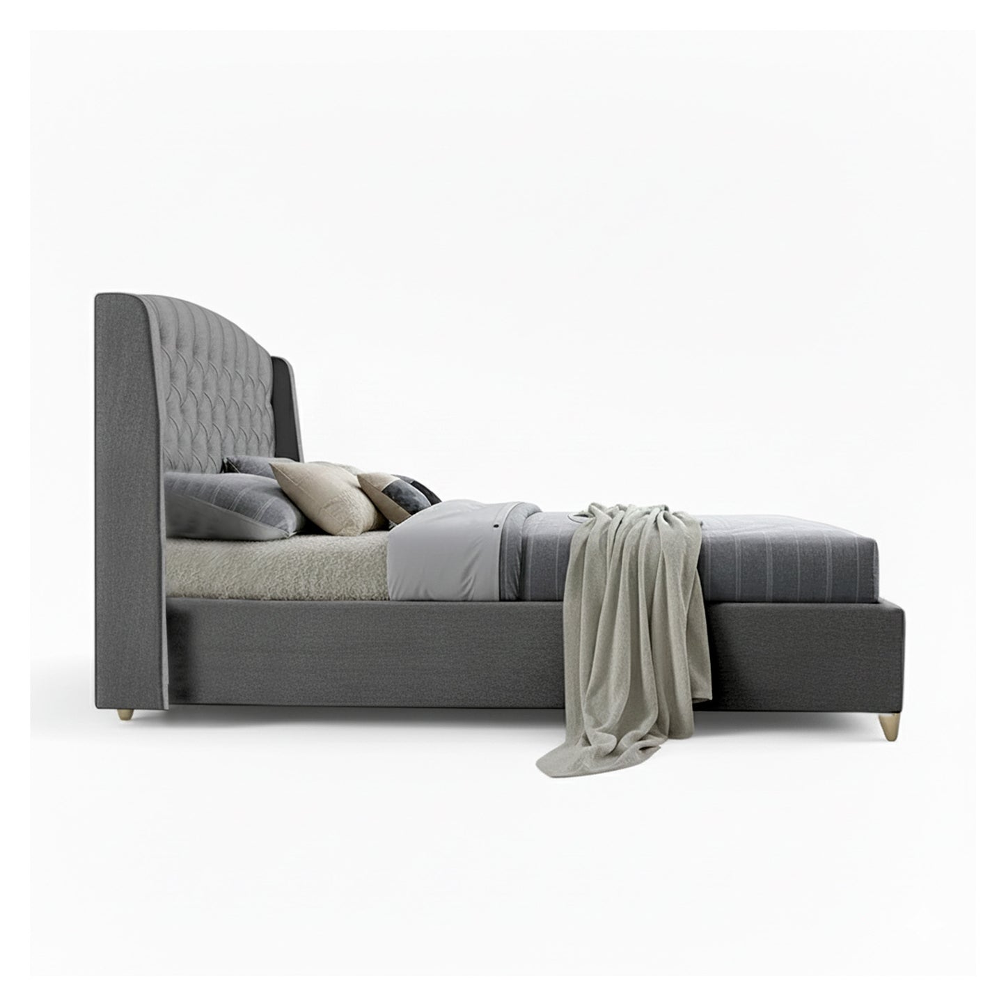 Base Cama con Espaldar + Colchon Queen Italia  gris plata
