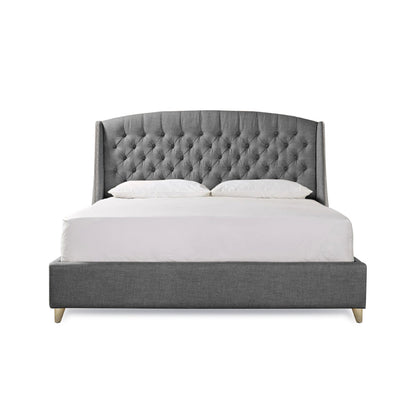 Base Cama con Espaldar + Colchon Queen Italia  gris plata