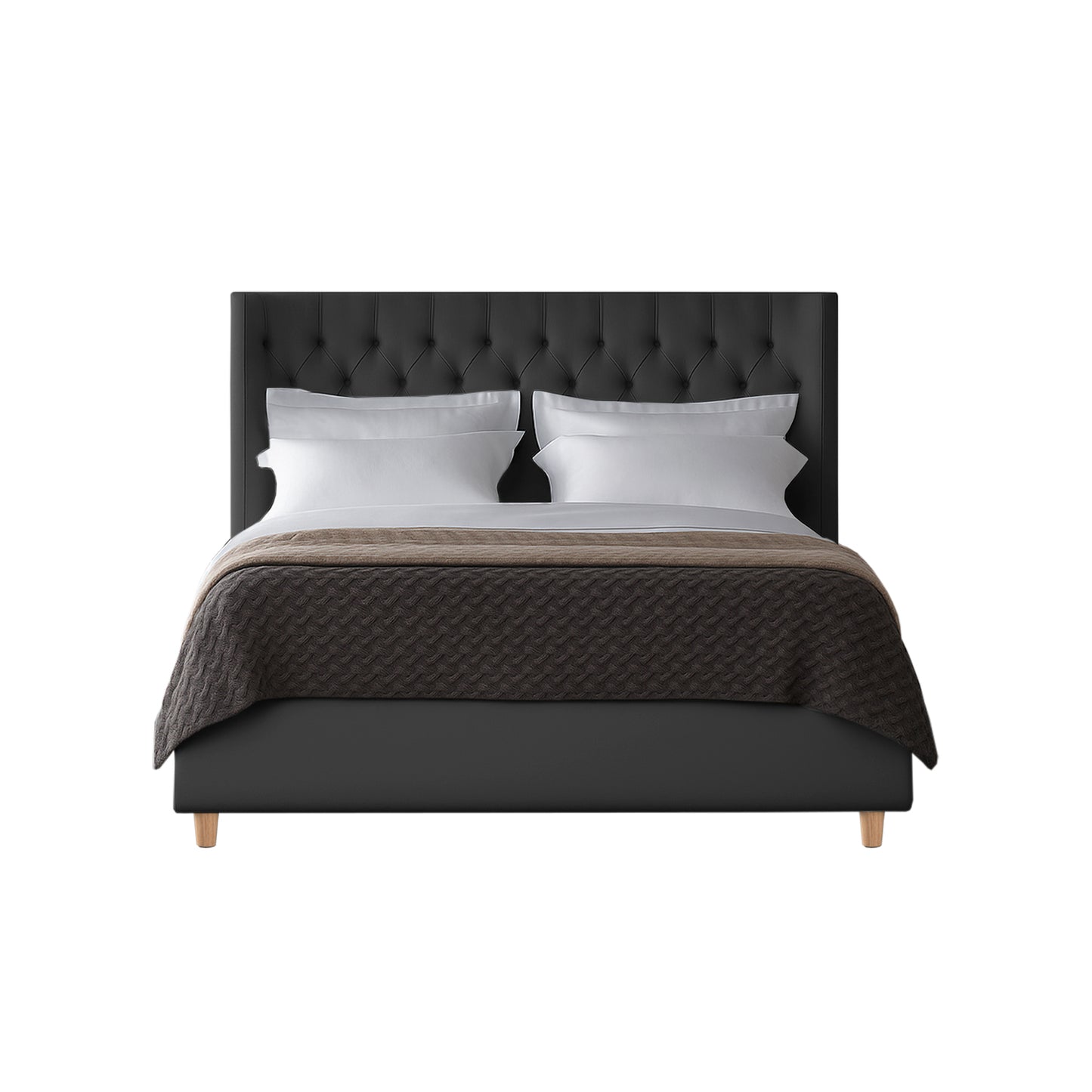 Base Cama con Espaldar + Colchon King Marfil  gris plomo