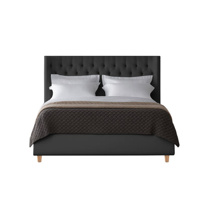 Base Cama con Espaldar + Colchon Doble Marfil  gris plomo