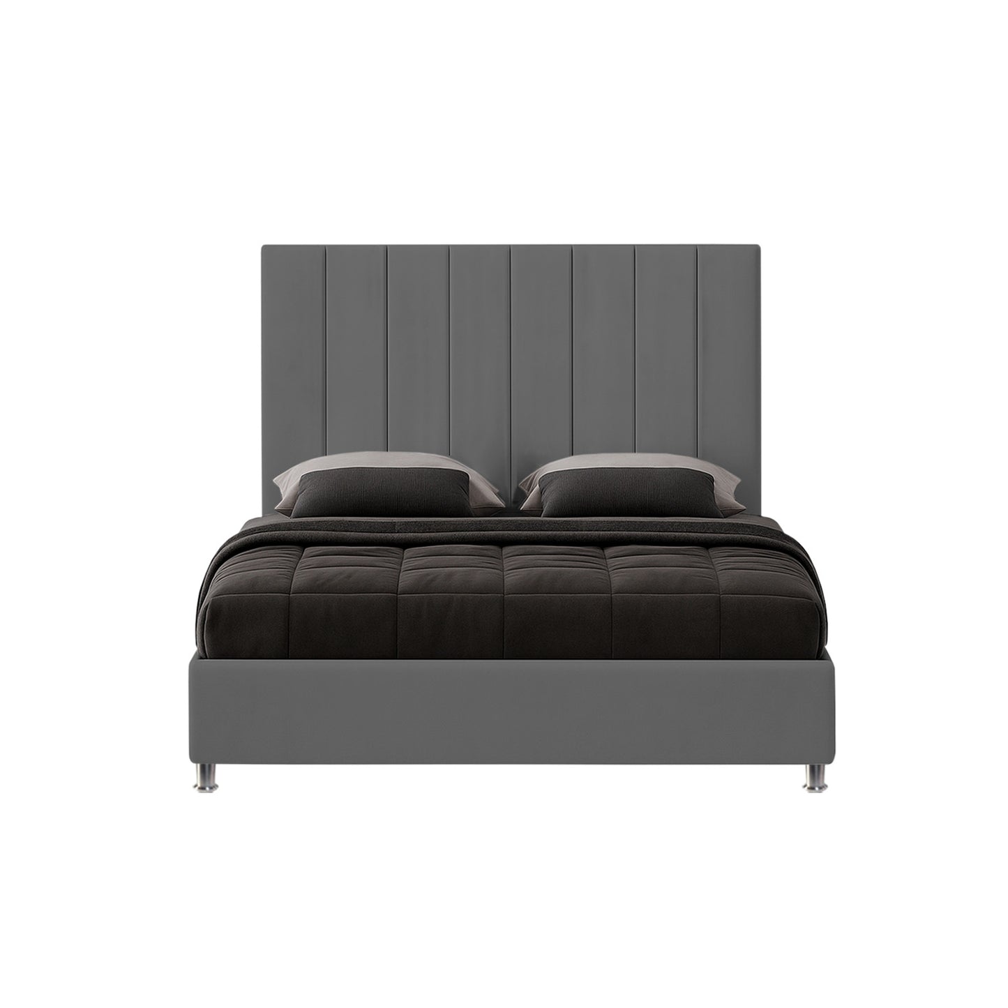 Base Cama con Espaldar + Colchon Doble Natura  gris plomo