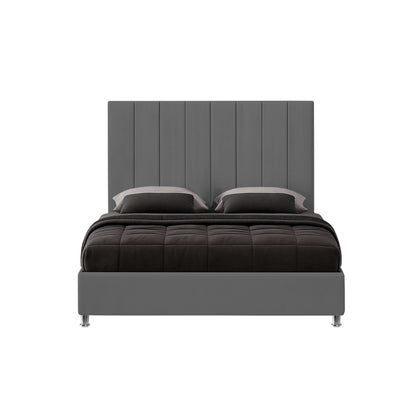 Base Cama con Espaldar + Colchon Doble Natura  gris plomo