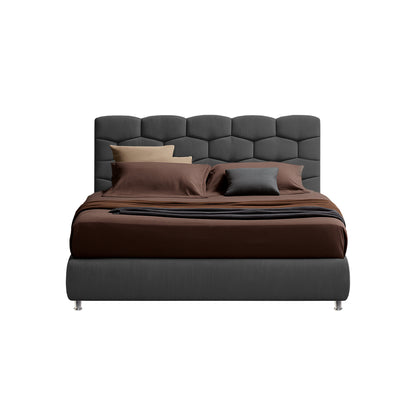 Base Cama con Espaldar + Colchon Doble Esmeralda  gris plomo