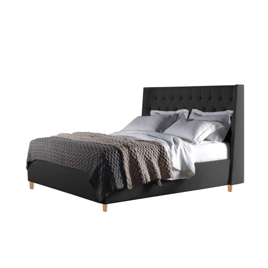 Base Cama con Espaldar + Colchon Sencillo Marfil  gris plomo