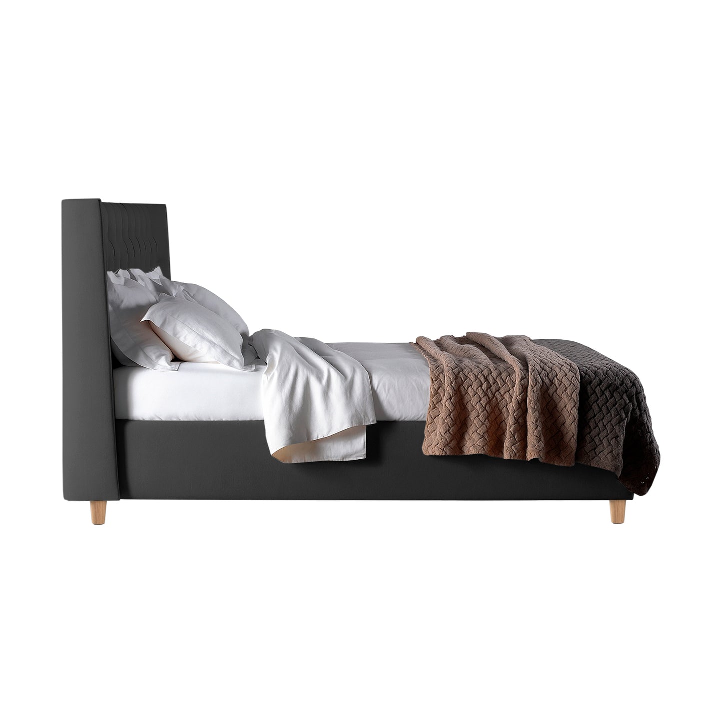 Base Cama con Espaldar + Colchon Queen Marfil  gris plomo