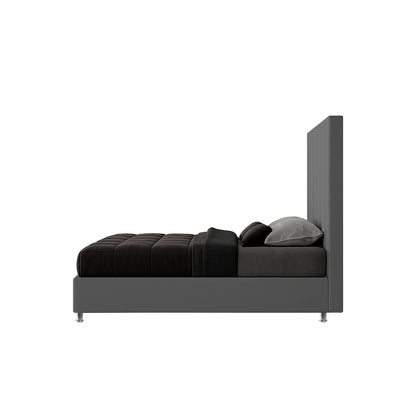 Base Cama con Espaldar + Colchon Doble Natura  gris plomo