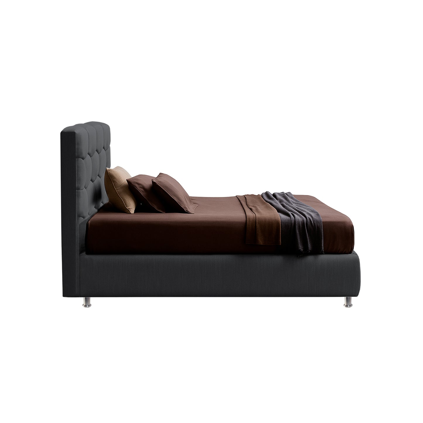 Base Cama con Espaldar + Colchon Doble Esmeralda  gris plomo