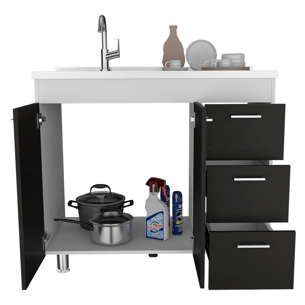 Gabinete Inferior Avorin Wengue Y Blanco 100 Cm