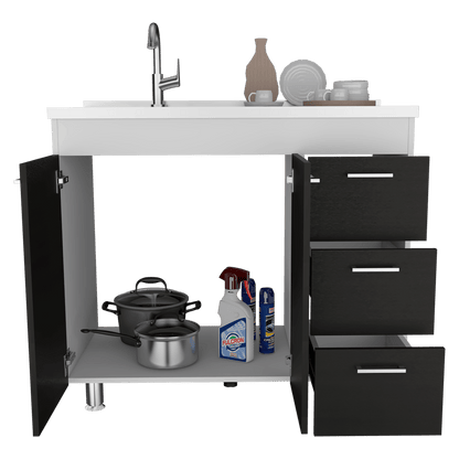 Gabinete Inferior Avorin Wengue Y Blanco 100 Cm
