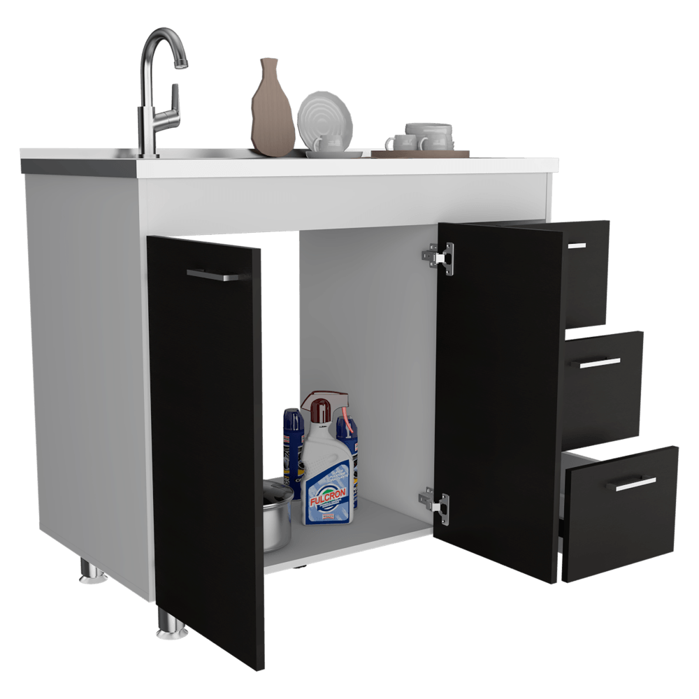 Gabinete Inferior Avorin Wengue Y Blanco 100 Cm