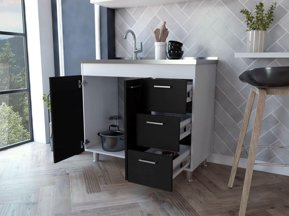 Gabinete Inferior Avorin Wengue Y Blanco 100 Cm