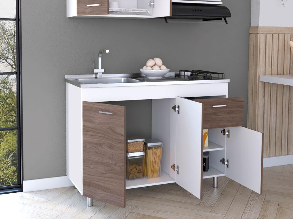 Gabinete Inferior Ekovia Castaño Y Blanco 120 Cm