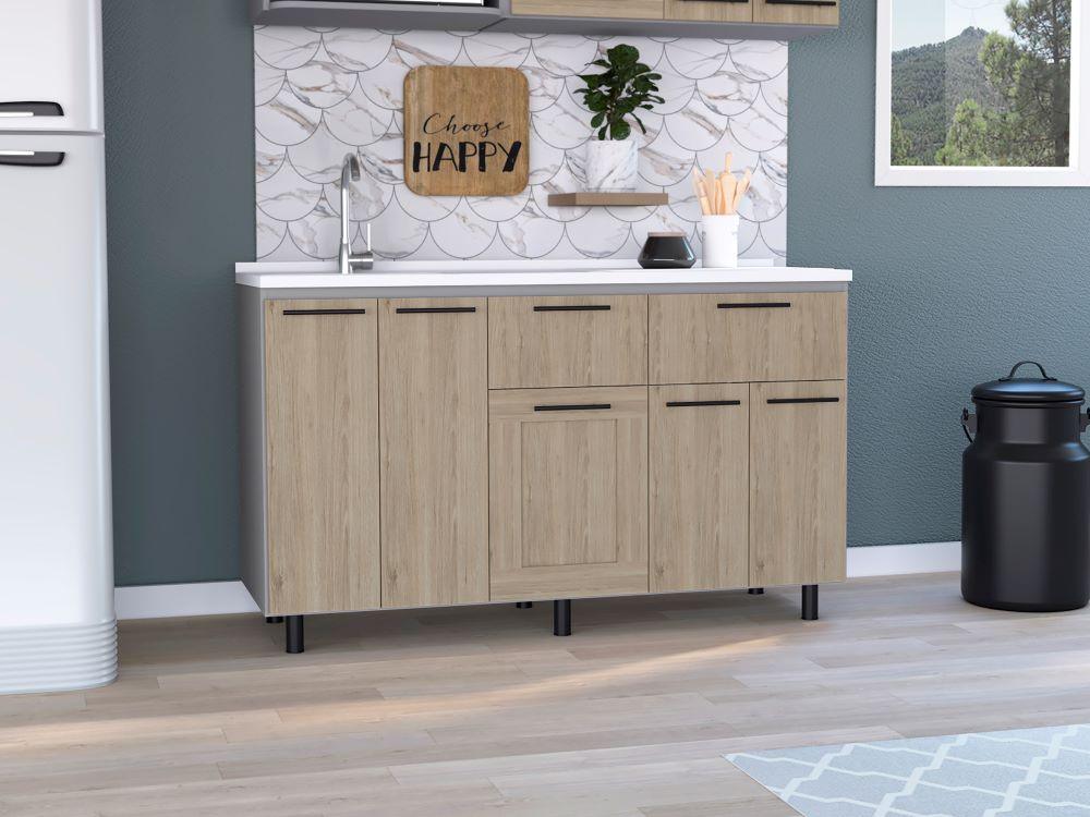 Modulo Inferior Kitchen Vionel  Gris Y Rovere 150 Cm