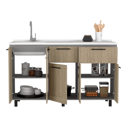 Modulo Inferior Kitchen Vionel  Gris Y Rovere 150 Cm