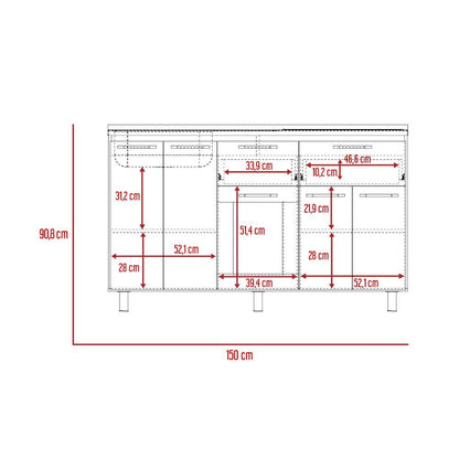 Modulo Inferior Kitchen Vionel  Gris Rovere 150 Cm