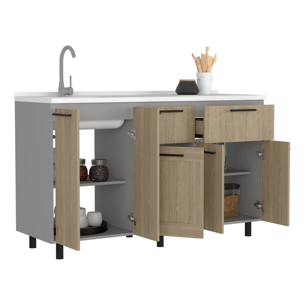 Modulo Inferior Kitchen Vionel  Gris Y Rovere 150 Cm