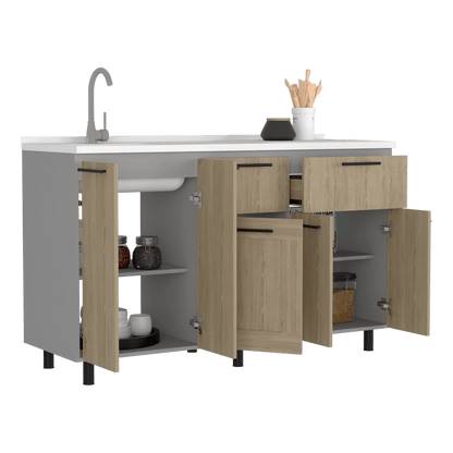 Modulo Inferior Kitchen Vionel  Gris Y Rovere 150 Cm