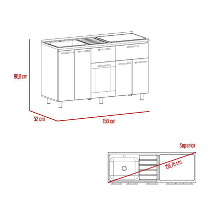 Modulo Inferior Kitchen Vionel  Gris Y Rovere 150 Cm
