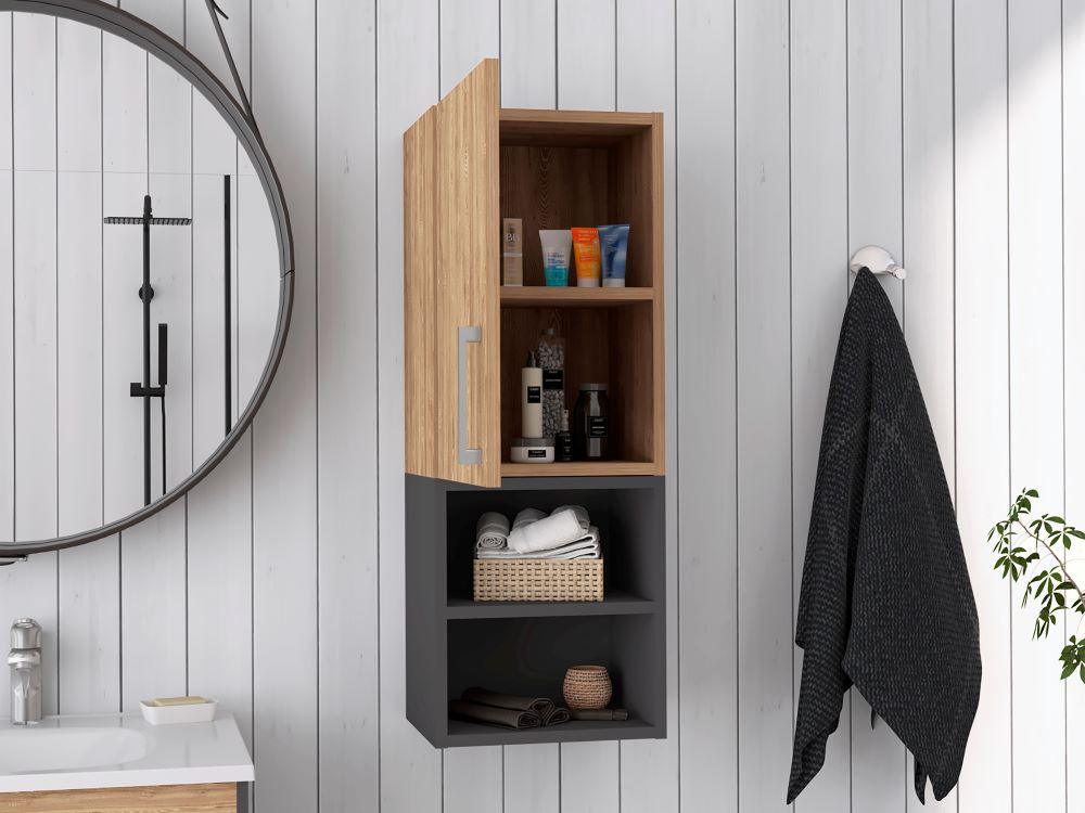 Mueble Auxiliar De Baño Norvia  Miel Y Plomo