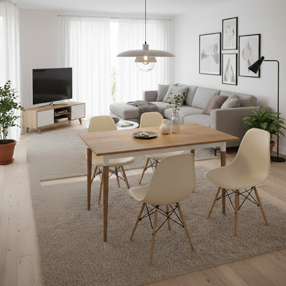 Juego de Comedor Premium Kano con 4 Sillas Eames beige