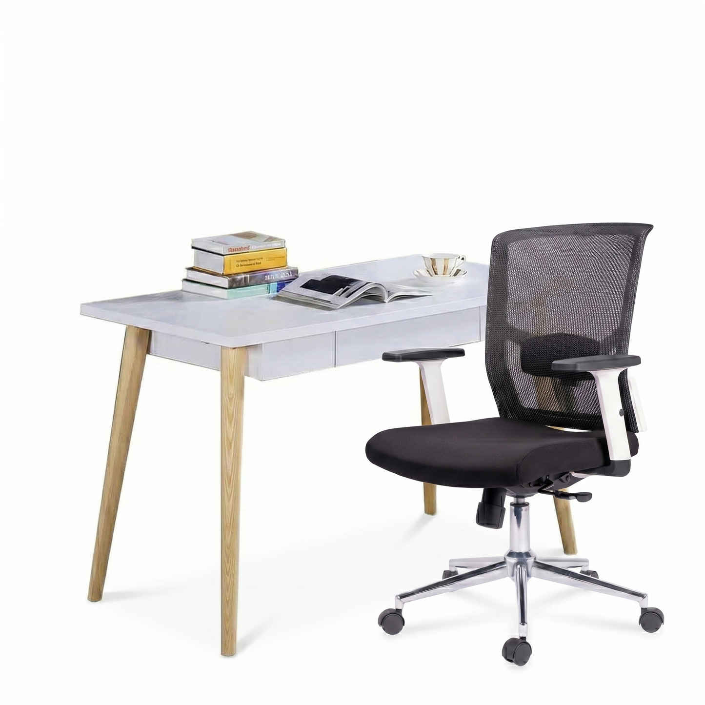 Combo Escritorio White + Silla de Oficina Cuba Negra Blanca