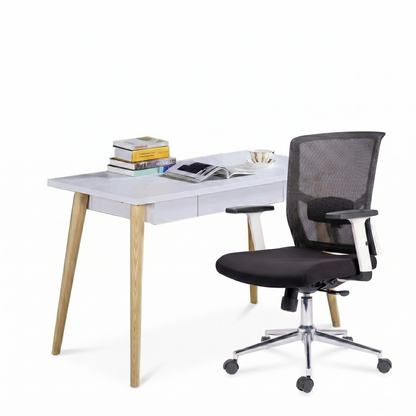 Combo Escritorio White + Silla de Oficina Cuba Negra Blanca