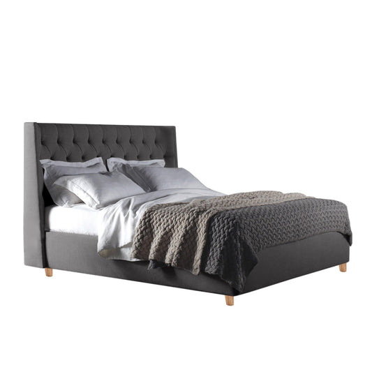 Base Cama Con Espaldar Queen Marfil Gris Plata
