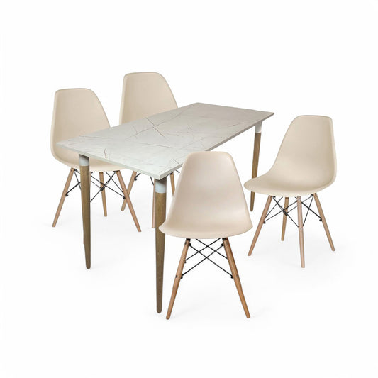 Juego de Comedor Premium Haby con 4 Sillas Eames beige