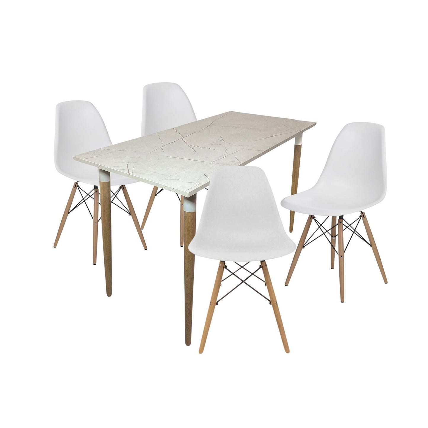 Juego de Comedor Premium Haby con 4 Sillas Eames blancas