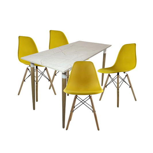 Juego de Comedor Premium Haby con 4 Sillas Eames mostaza