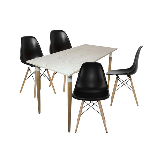 Juego de Comedor Premium Haby con 4 Sillas Eames negras