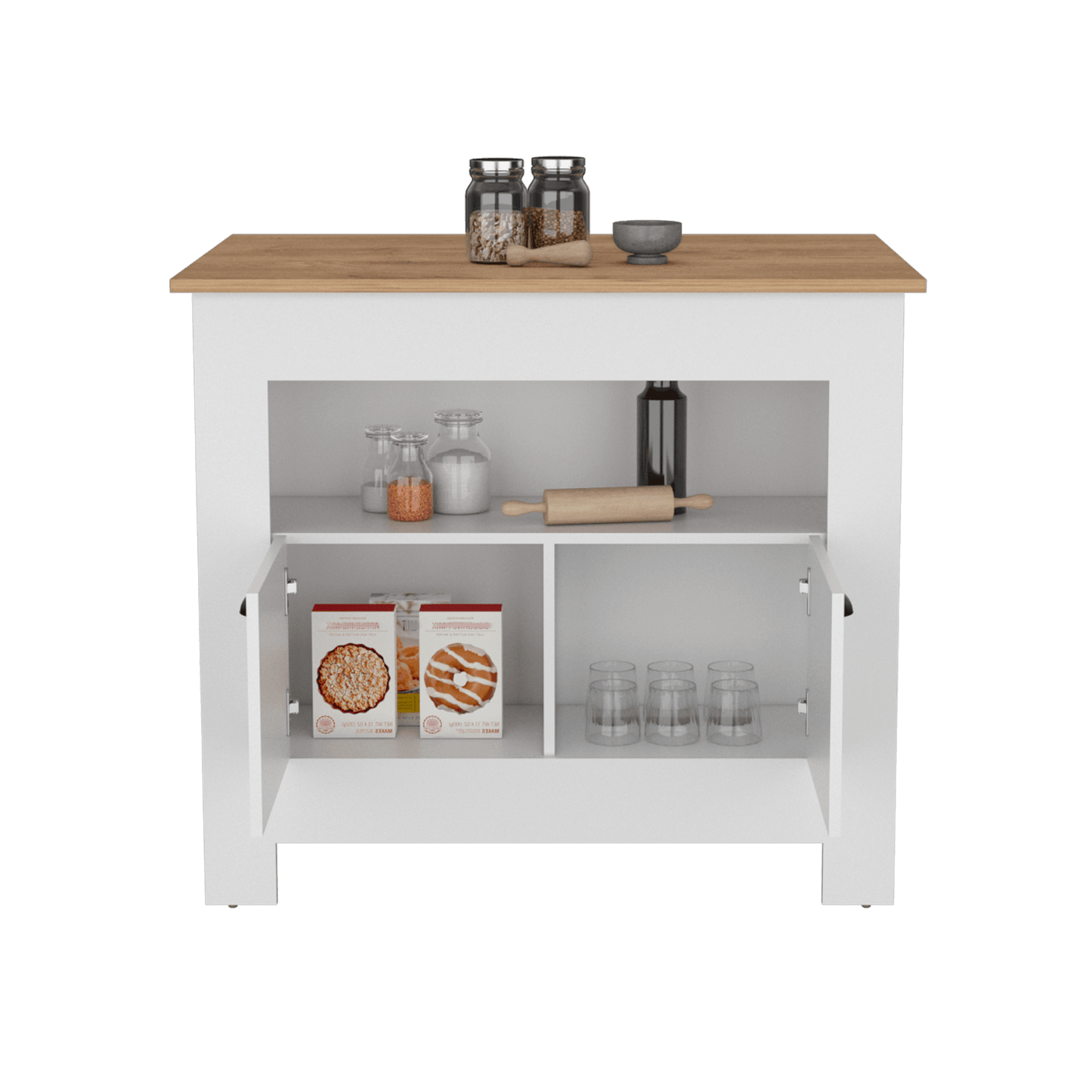 Isla De Cocina Zireya  Blanco Y Macamia