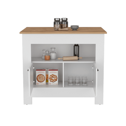 Isla De Cocina Zireya  Blanco Y Macamia