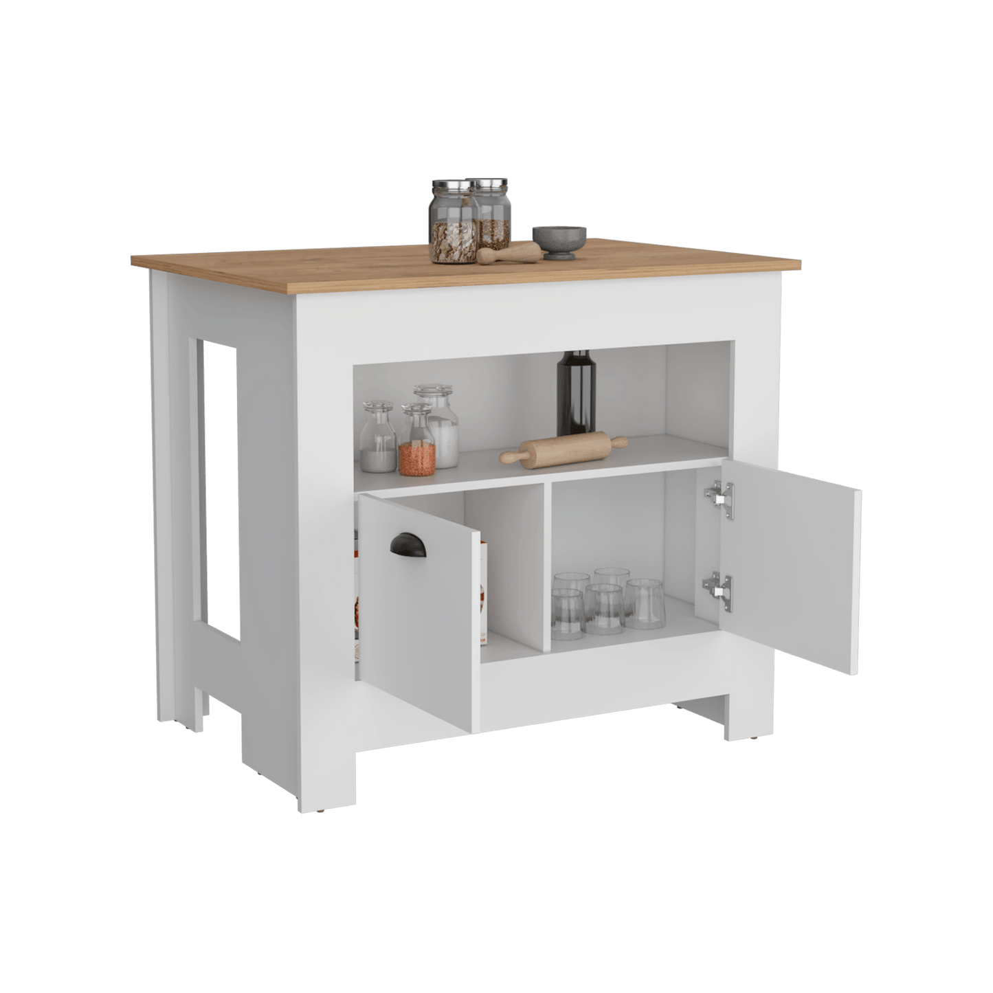 Isla De Cocina Zireya  Blanco Y Macamia