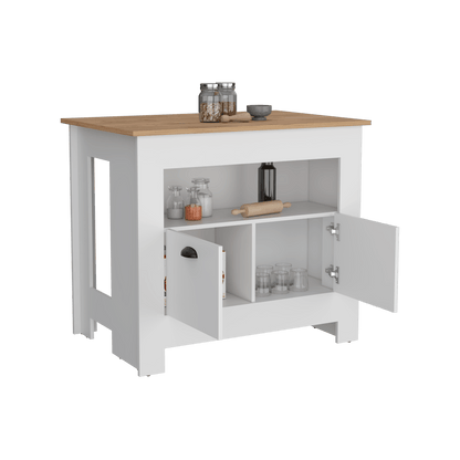 Isla De Cocina Zireya  Blanco Y Macamia