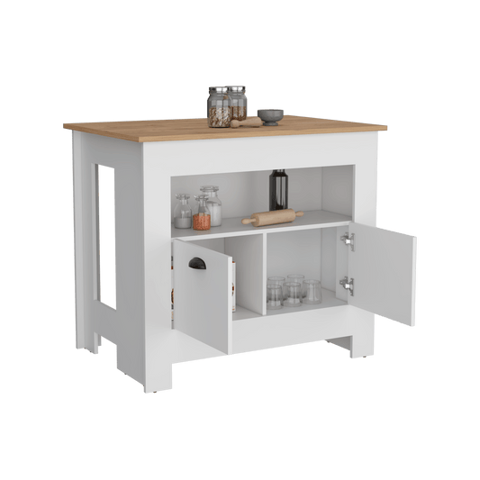 Isla De Cocina Zireya  Blanco Y Macamia