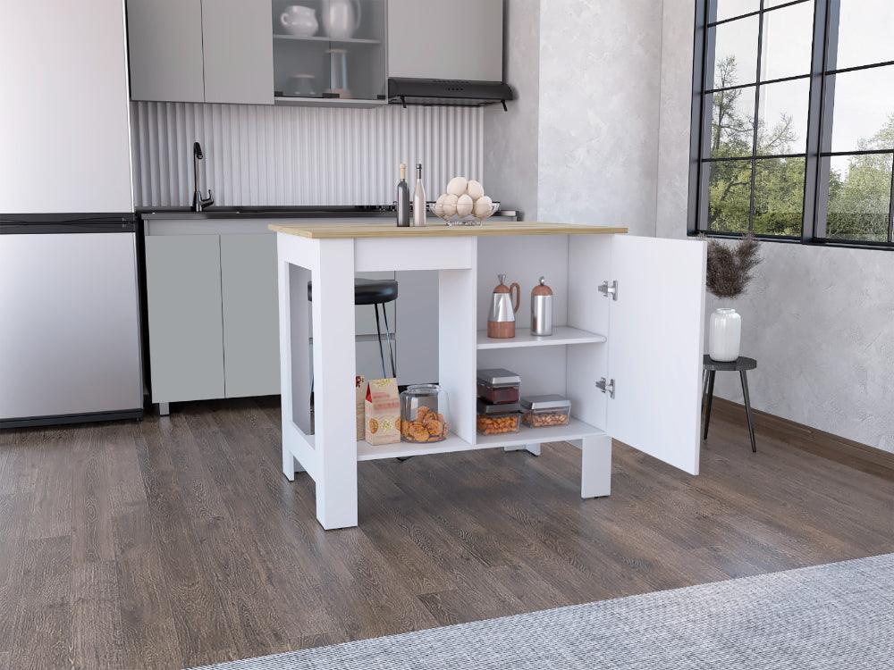 Isla De Cocina Angora  Blanco Y Macadamia