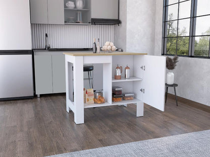Isla De Cocina Angora  Blanco Y Macadamia