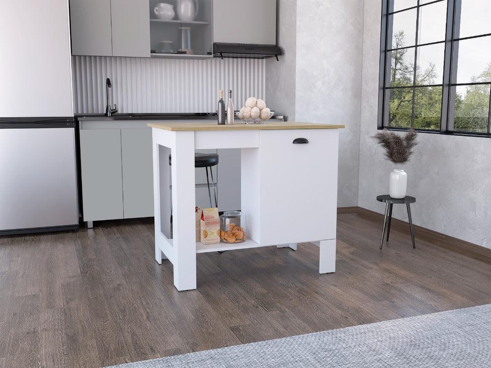 Isla De Cocina Angora  Blanco Y Macadamia
