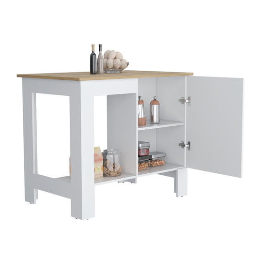 Isla De Cocina Angora  Blanco Y Macadamia