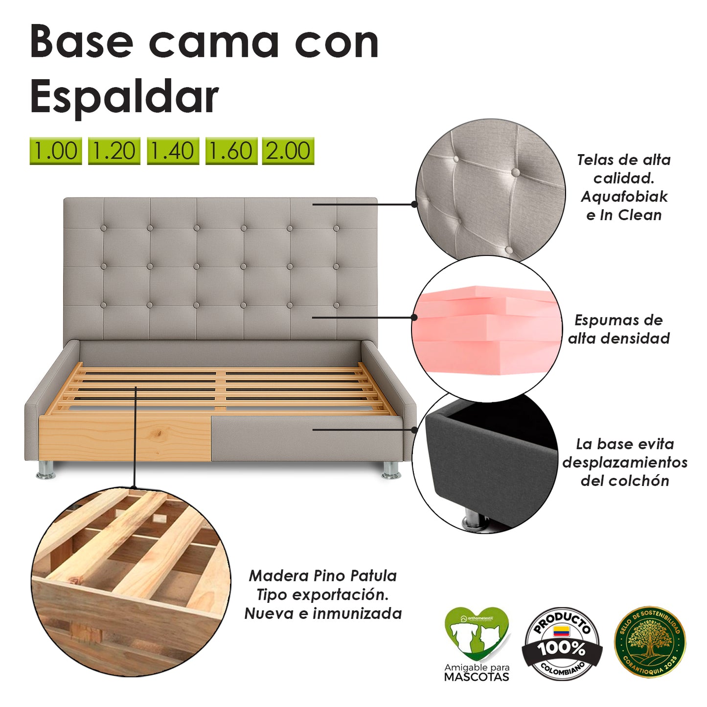 Base Cama Con Espaldar Semidoble Ilusion Negro