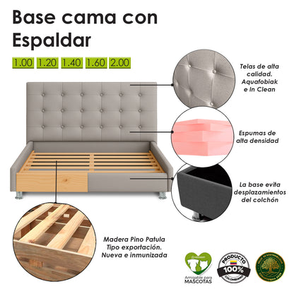 Base Cama Con Espaldar Semidoble Ilusion Negro