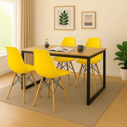 Juego de Comedor Industry con 4 Sillas Eames amarilla