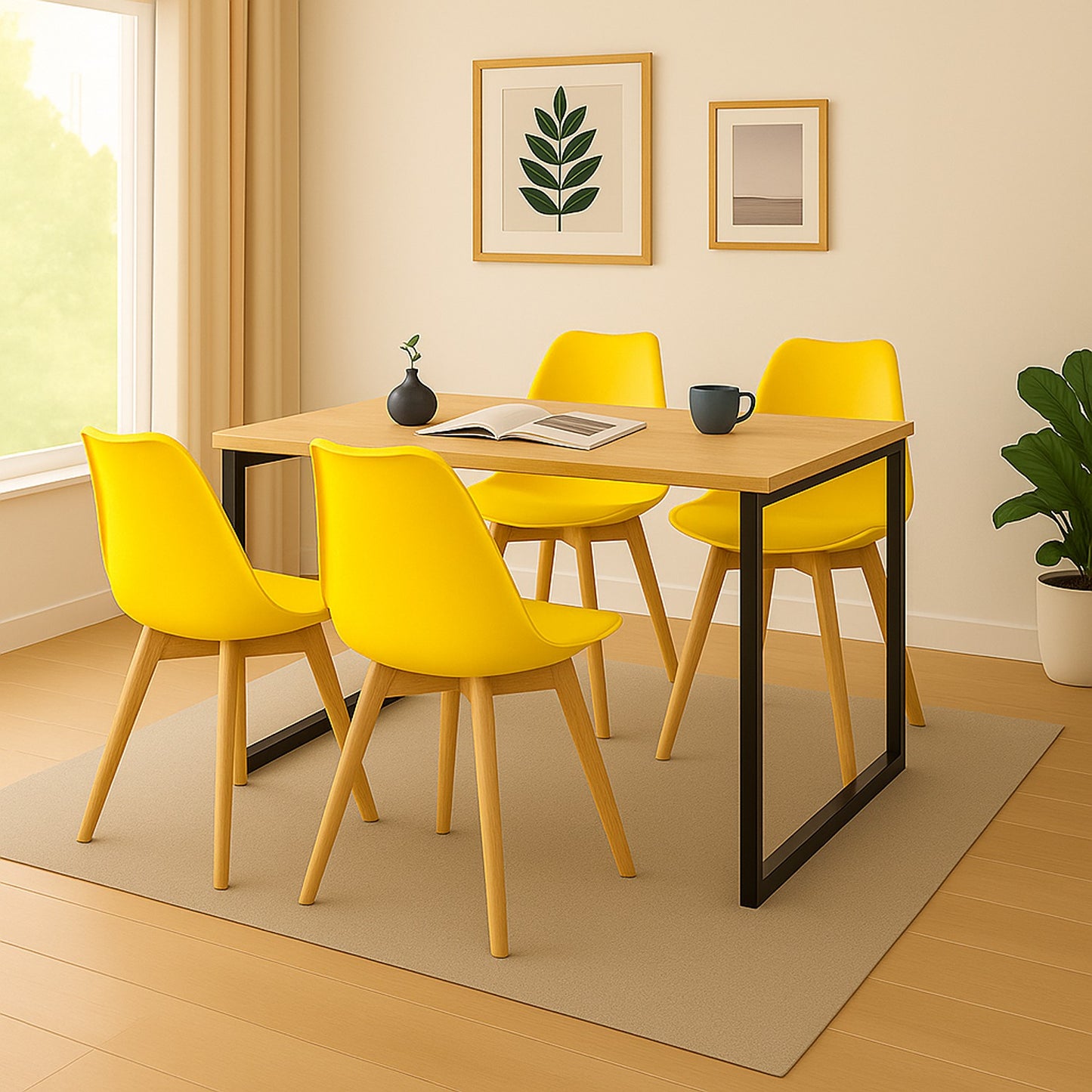 Juego de Comedor Industry con 4 Sillas Milano amarilla