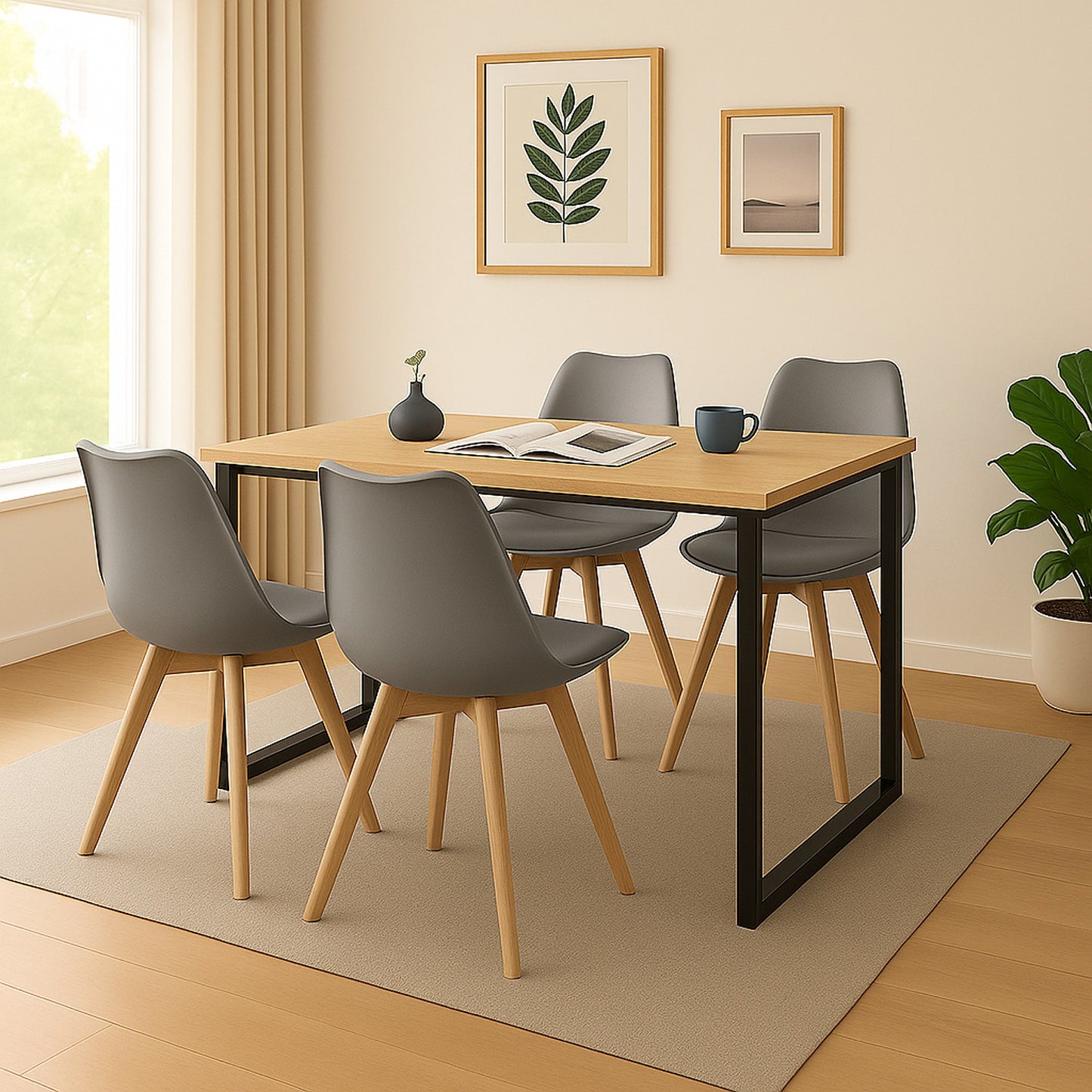 Juego de Comedor Industry con 4 Sillas Milano gris