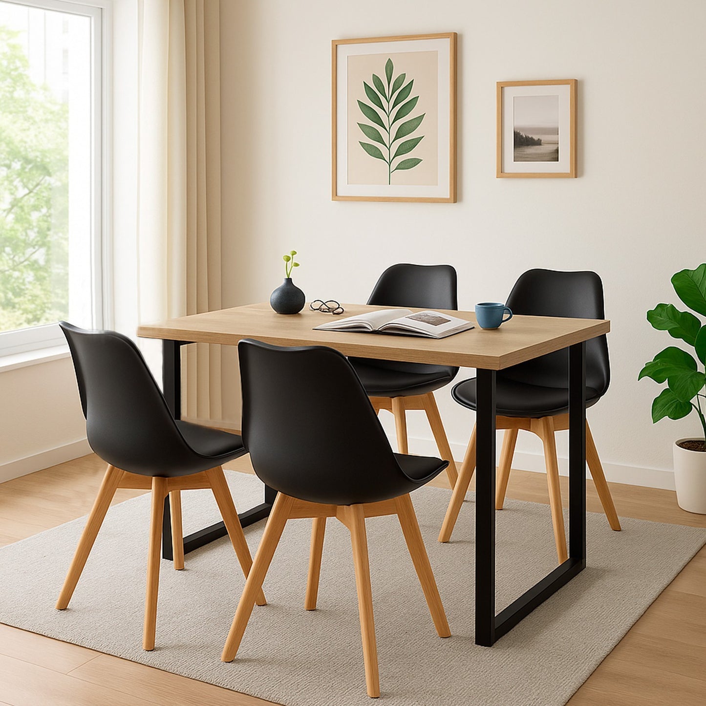 Juego de Comedor Industry con 4 Sillas Milano negra