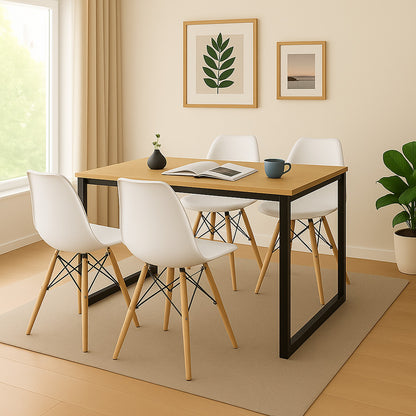 Juego de Comedor Industry con 4 Sillas Eames blanca