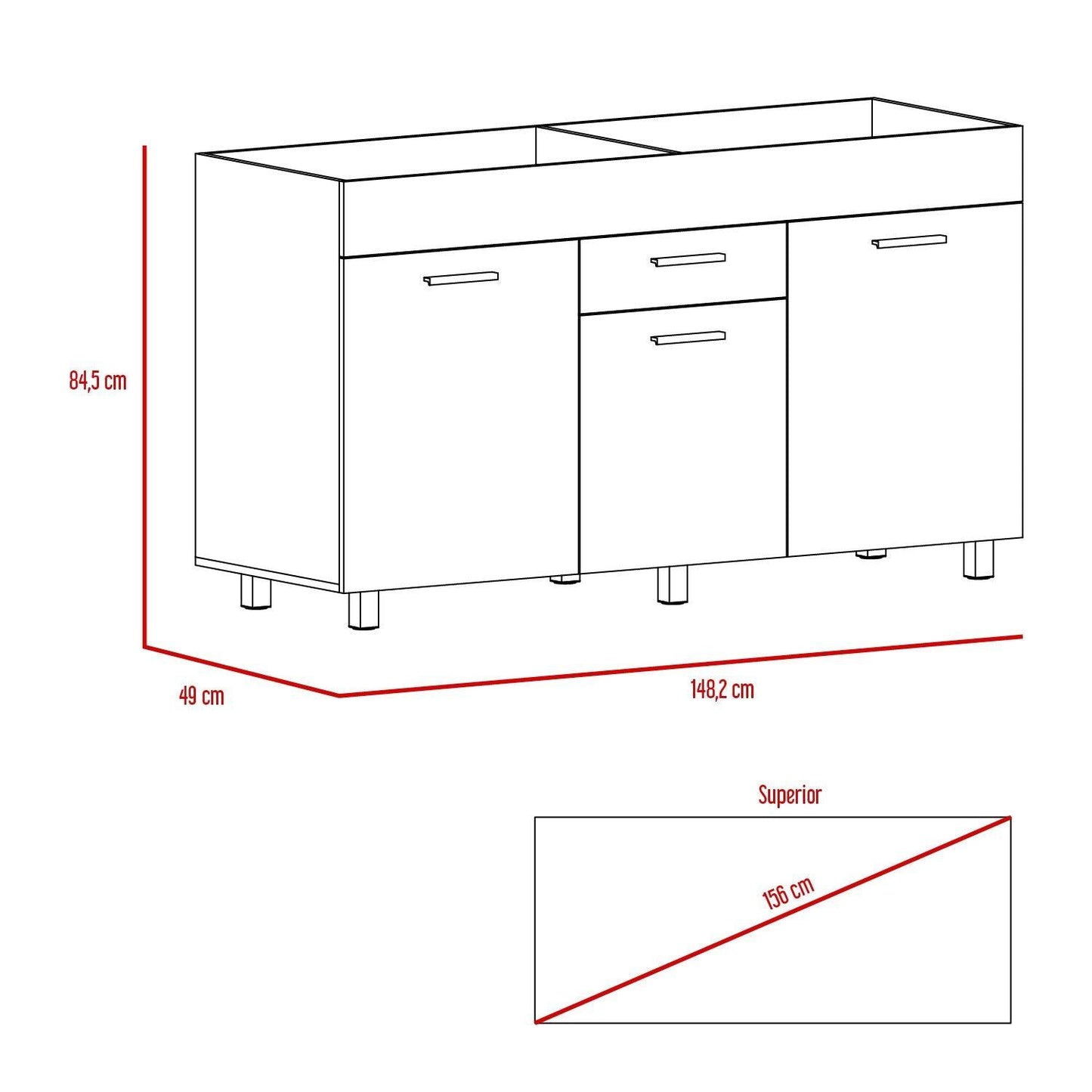 Gabinete Inferior Avorin Macadamia Y Blanco 150 Cm